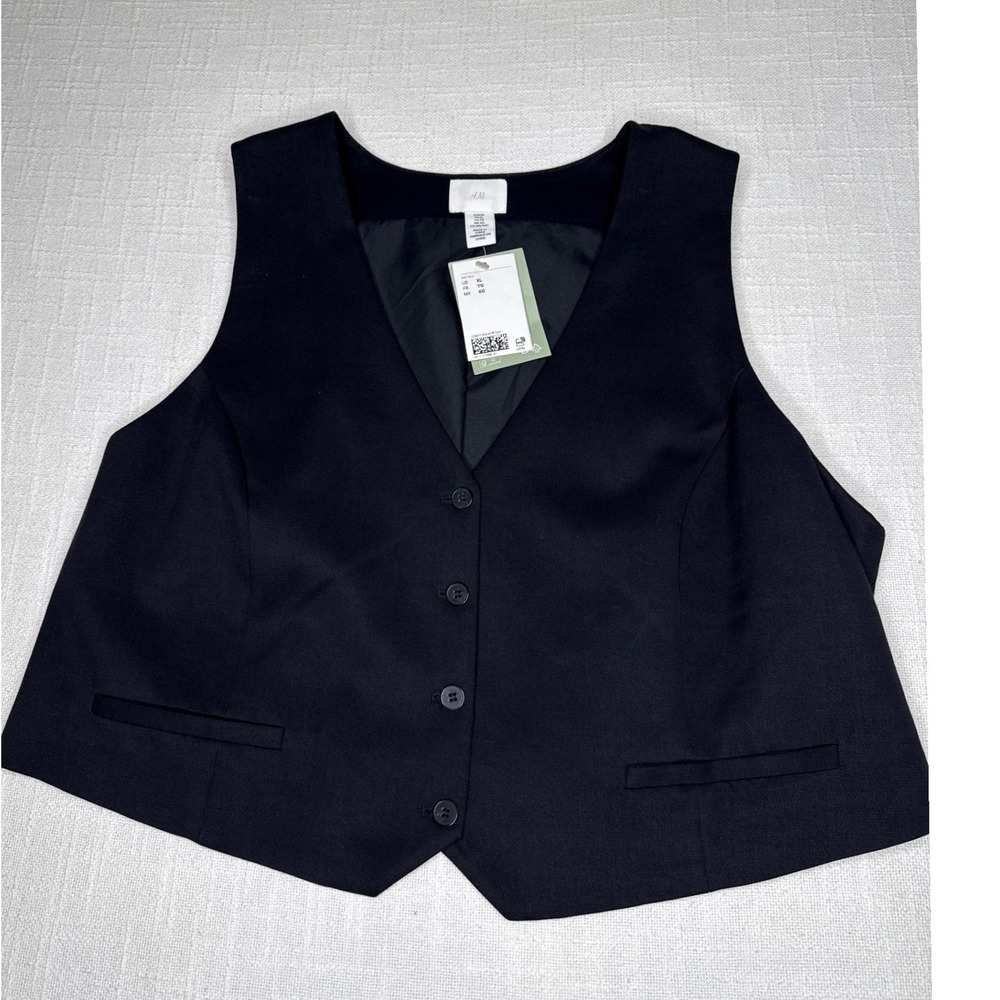 XL H&M Vest Waistcoat Womens Black Lyocell Viscose Tailored Button Front New Tag